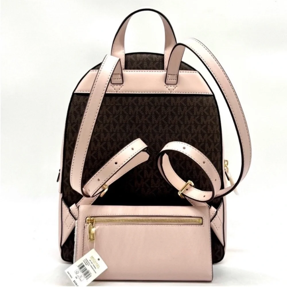 Michael Kors Jaycee Medium Logo Backpack & Matching Trifold Wallet Powder Blush - Picture 5 of 13